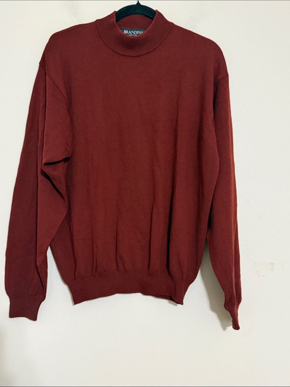 Brandini Men's Rust Red Mock Neck Sweater L wool event Italy fall winter Y2K